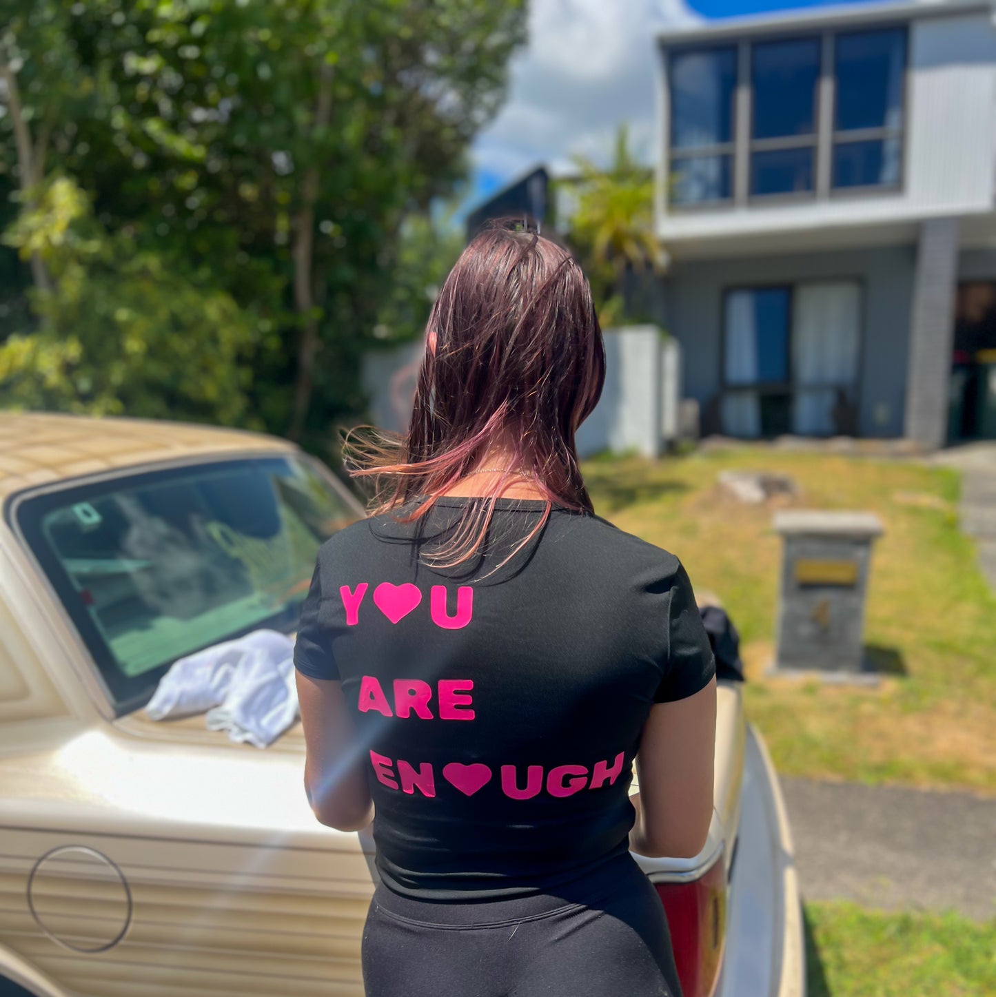 YOU ARE ENOUGH baby tee BLACK